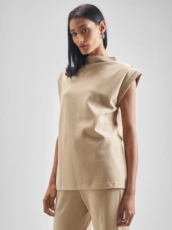 Street By Tokyo Talkies Women Beige Solid Regular Top