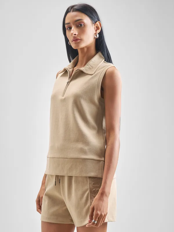 Street By Tokyo Talkies Women Beige Solid Regular Top