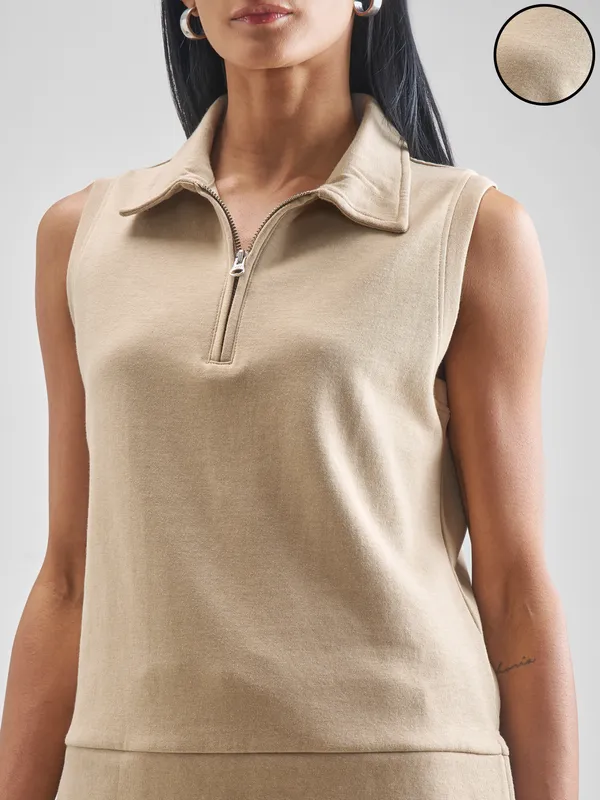 Street By Tokyo Talkies Women Beige Solid Regular Top