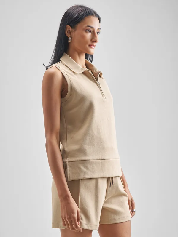 Street By Tokyo Talkies Women Beige Solid Regular Top