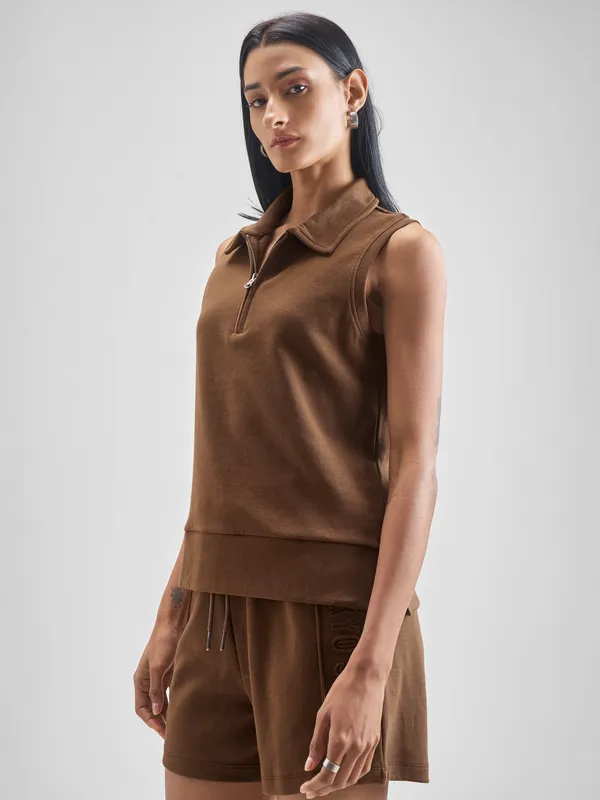Street By Tokyo Talkies Women Brown Solid Regular Top