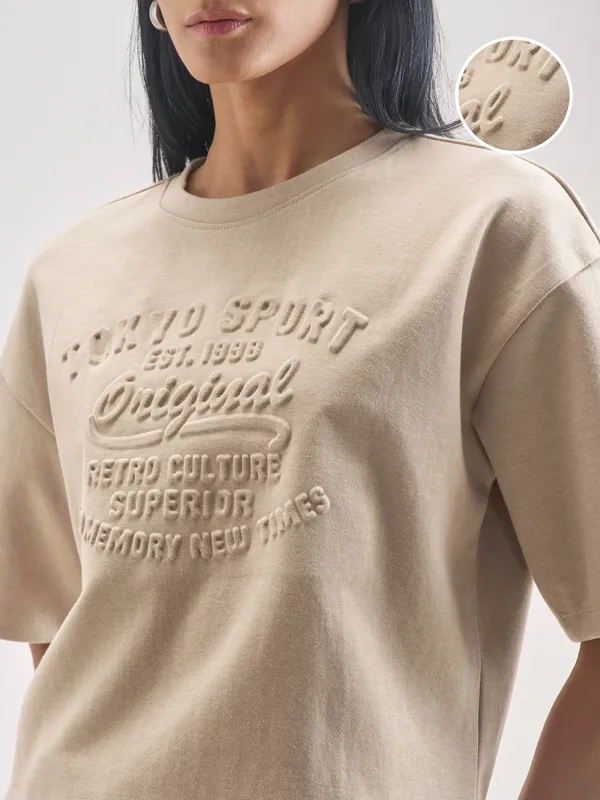 Tokyo Talkies Women Beige Self Design Regular Top