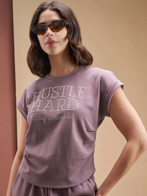 Street By Tokyo Talkies Women Purple Embellished Regular Top