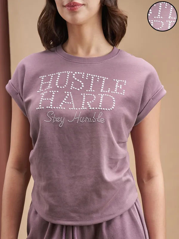 Street By Tokyo Talkies Women Purple Embellished Regular Top