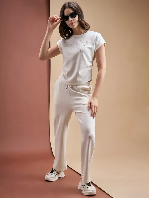 Street By Tokyo Talkies Women Off White Embellished Regular Top