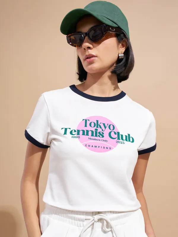 Tokyo Talkies Women White Printed Regular Top