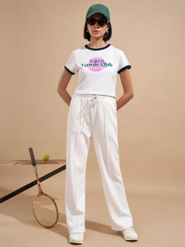 Tokyo Talkies Women White Printed Regular Top