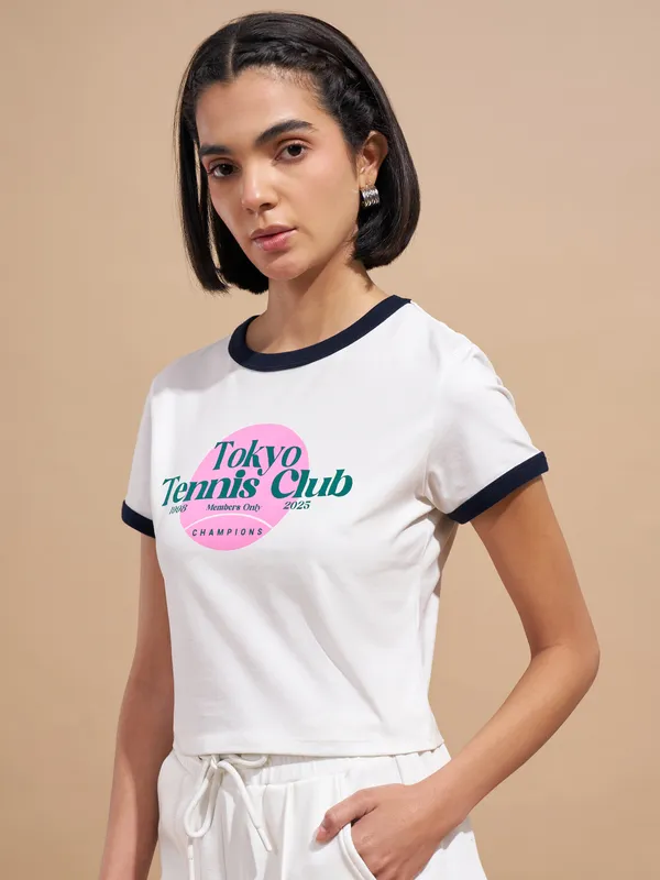 Tokyo Talkies Women White Printed Regular Top