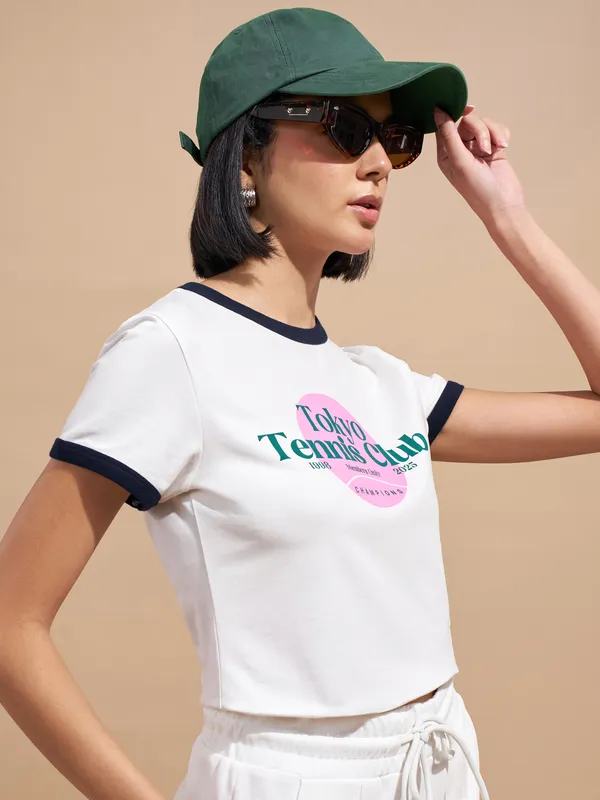 Tokyo Talkies Women White Printed Regular Top
