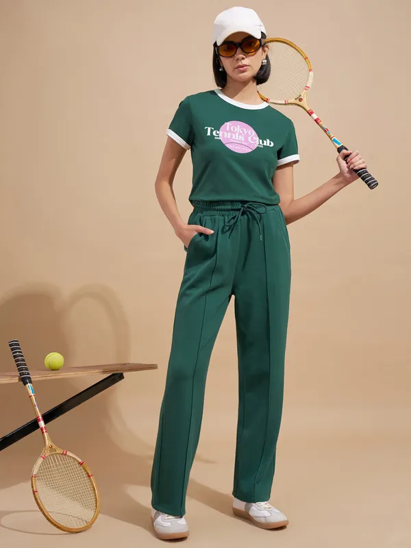 Tokyo Talkies Women Green Printed Regular Top