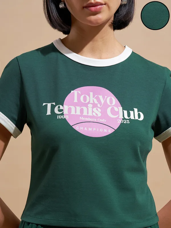 Tokyo Talkies Women Green Printed Regular Top