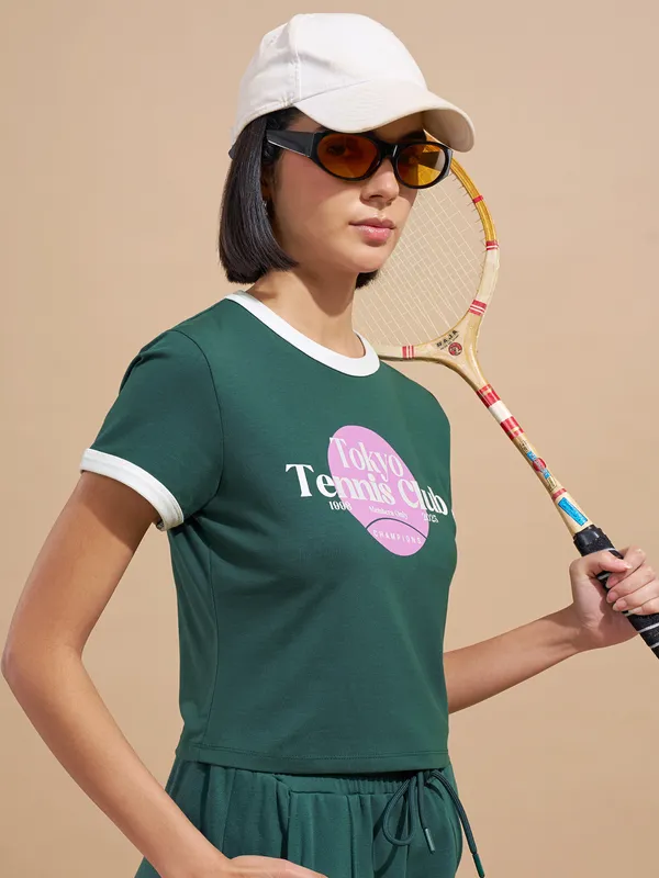 Tokyo Talkies Women Green Printed Regular Top