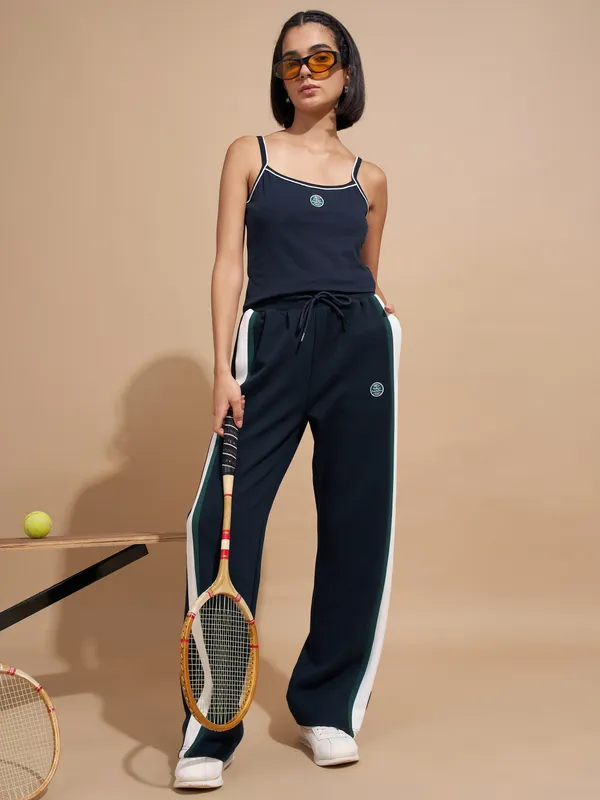 Tokyo Talkies Women Navy Blue Embroidered Regular Top