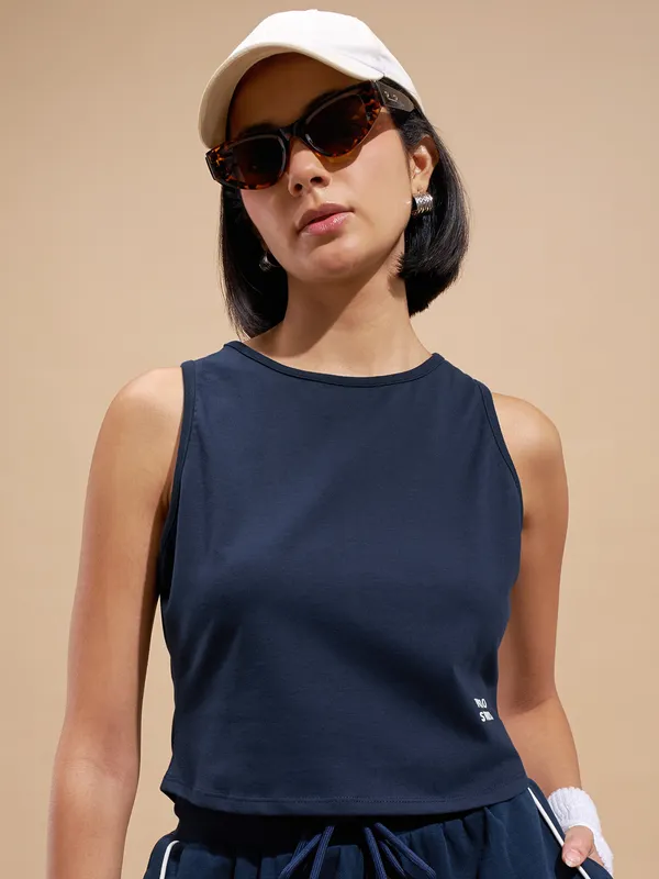 Tokyo Talkies Women Navy Blue Printed Tank Top