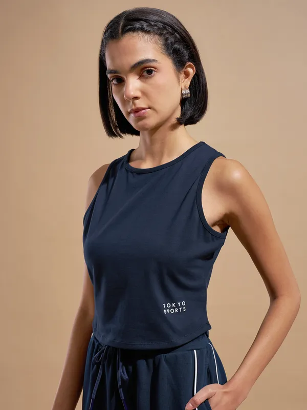Tokyo Talkies Women Navy Blue Printed Tank Top
