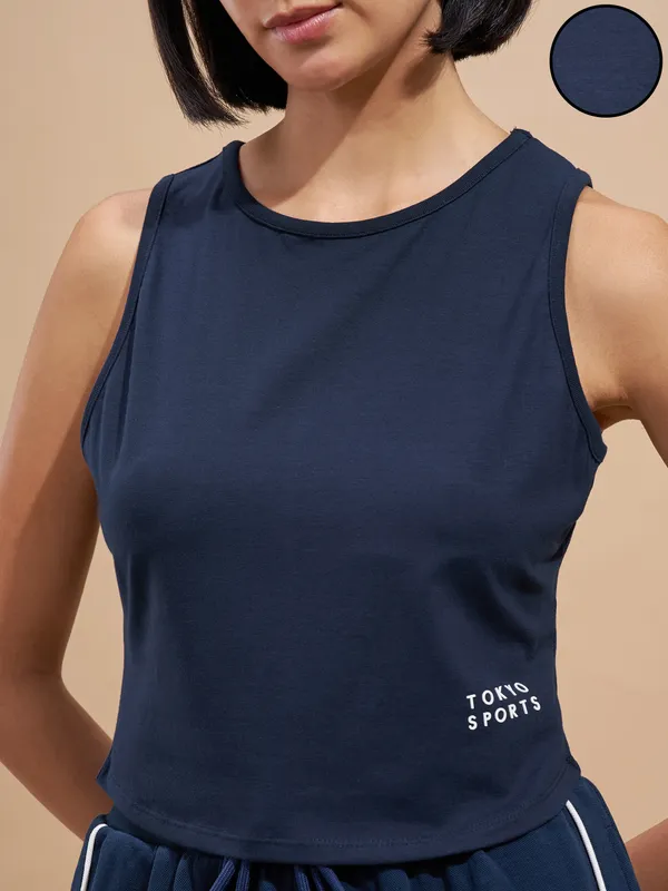 Tokyo Talkies Women Navy Blue Printed Tank Top