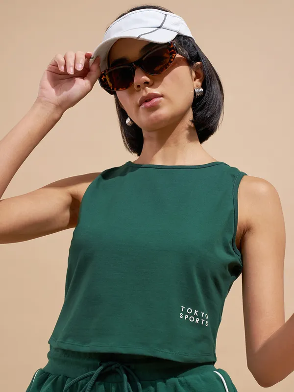 Tokyo Talkies Women Green Printed Tank Top