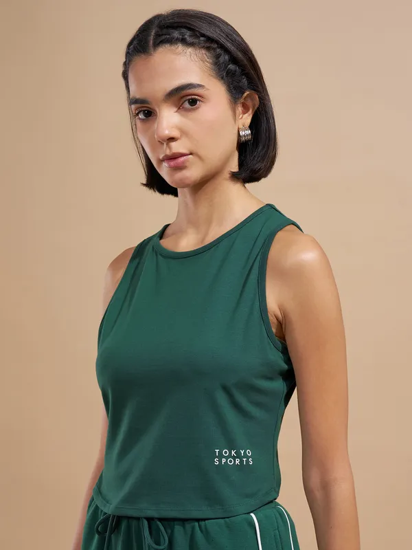 Tokyo Talkies Women Green Printed Tank Top