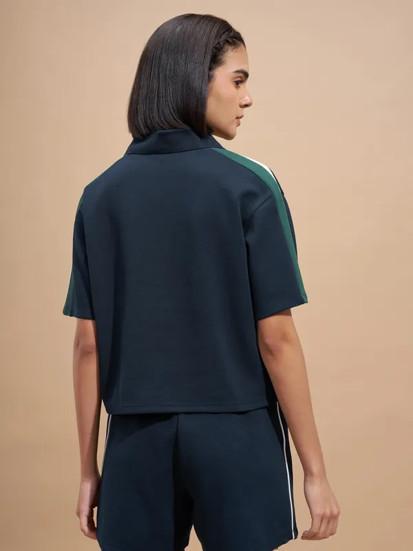 Tokyo Talkies Women Navy Blue Colourblocked Regular Top