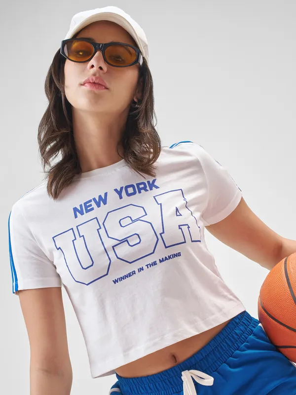 Street By Tokyo Talkies Women White Printed Round Neck T-Shirt