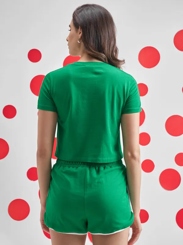 Street By Tokyo Talkies Women Green Printed Round Neck T-Shirt