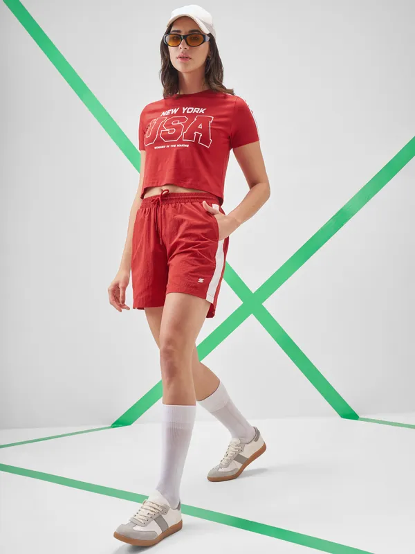 Street By Tokyo Talkies Women Red Printed Round Neck T-Shirt