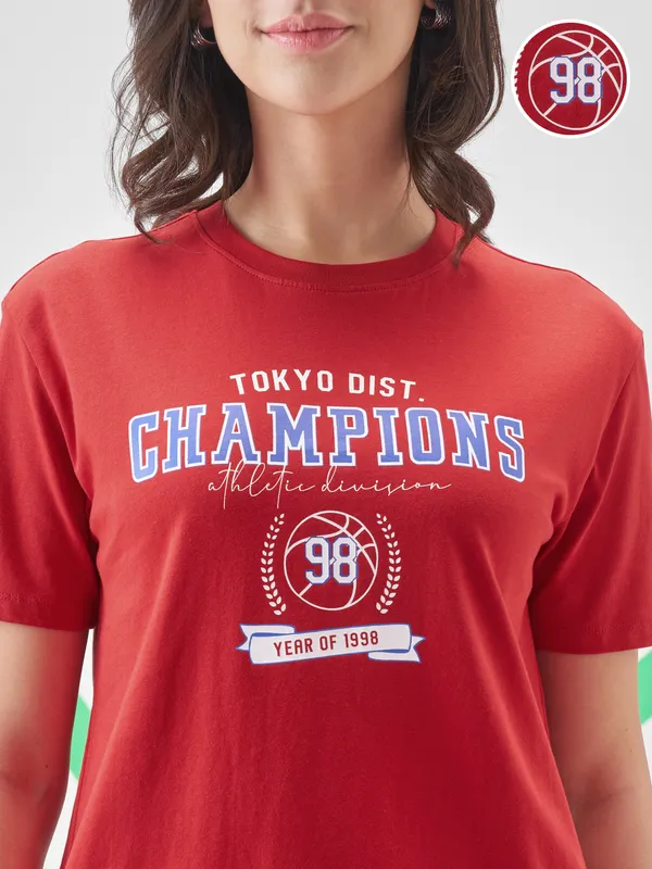 Street By Tokyo Talkies Women Red Printed Round Neck T-Shirt