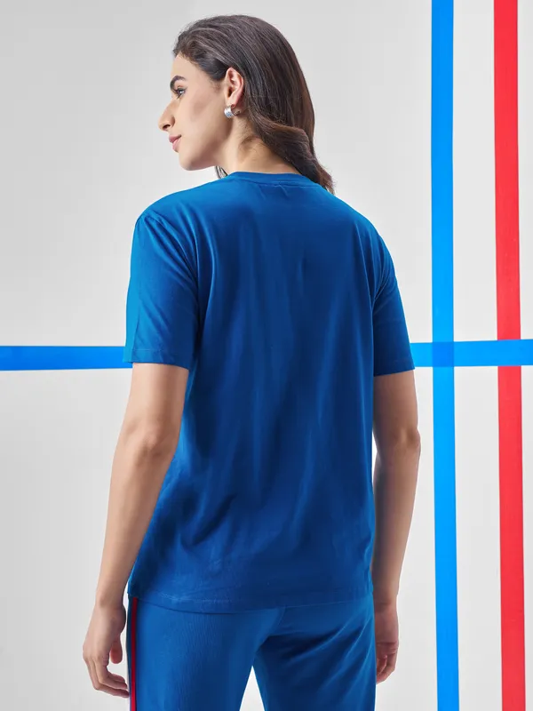 Street By Tokyo Talkies Women Blue Printed Round Neck T-Shirt