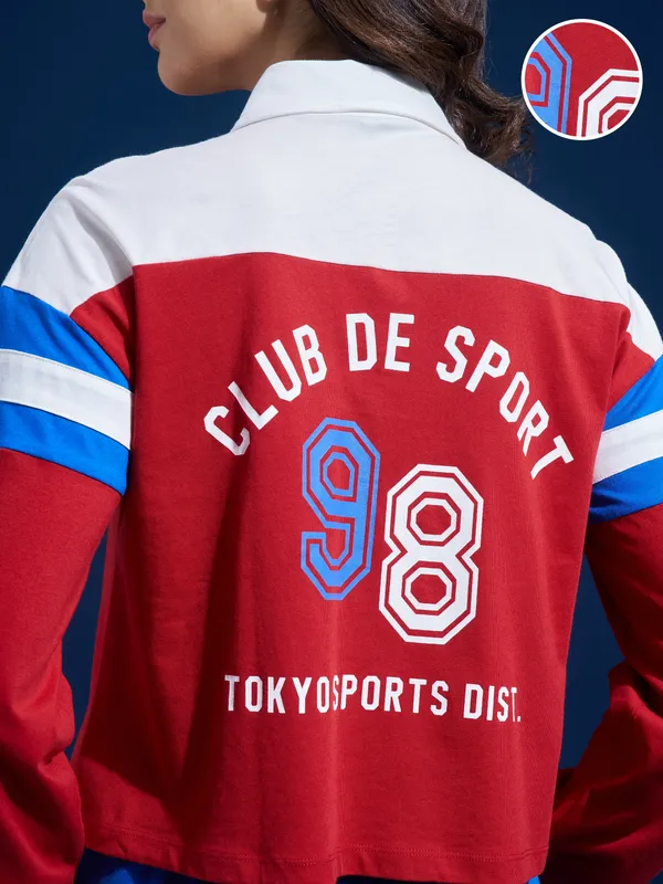 Tokyo Talkies Women Red Printed Polo Collar T-Shirt