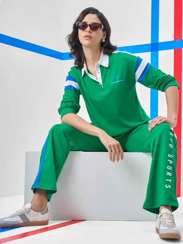 Tokyo Talkies Women Green Printed Polo Collar T-Shirt