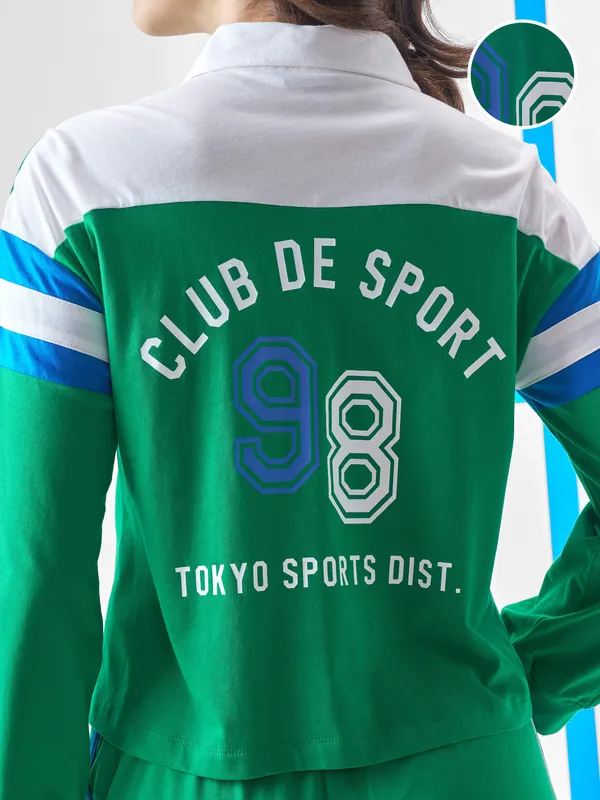 Tokyo Talkies Women Green Printed Polo Collar T-Shirt