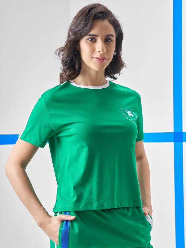 Street By Tokyo Talkies Women Green Printed Round Neck T-Shirt