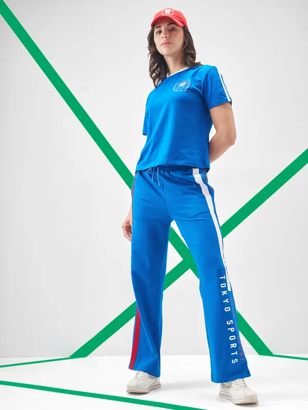 Street By Tokyo Talkies Women Blue Printed Round Neck Oversized Fit T-Shirt