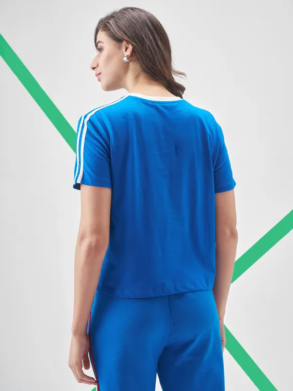 Street By Tokyo Talkies Women Blue Printed Round Neck Oversized Fit T-Shirt