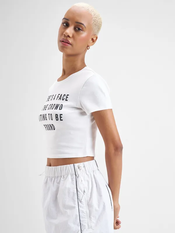 Street By Tokyo Talkies Women White Printed Round Neck T-Shirt