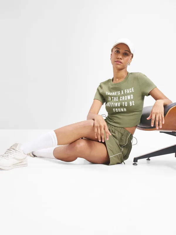 Street By Tokyo Talkies Women Olive Printed Round Neck T-Shirt