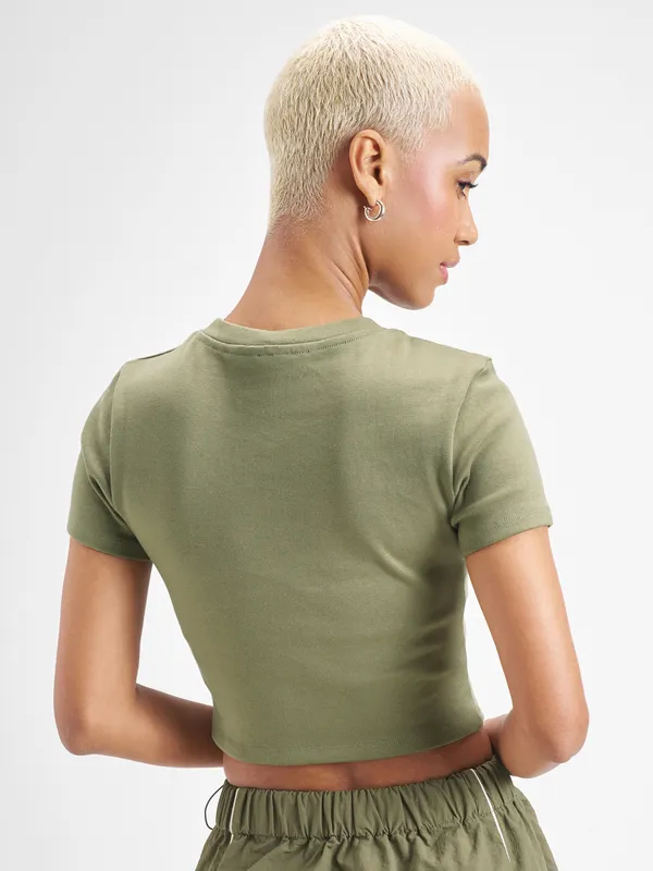 Street By Tokyo Talkies Women Olive Printed Round Neck T-Shirt