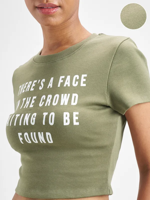 Street By Tokyo Talkies Women Olive Printed Round Neck T-Shirt
