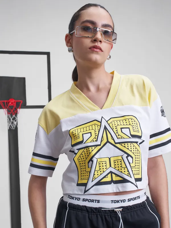 Street By Tokyo Talkies Women White Printed V-Neck T-Shirt