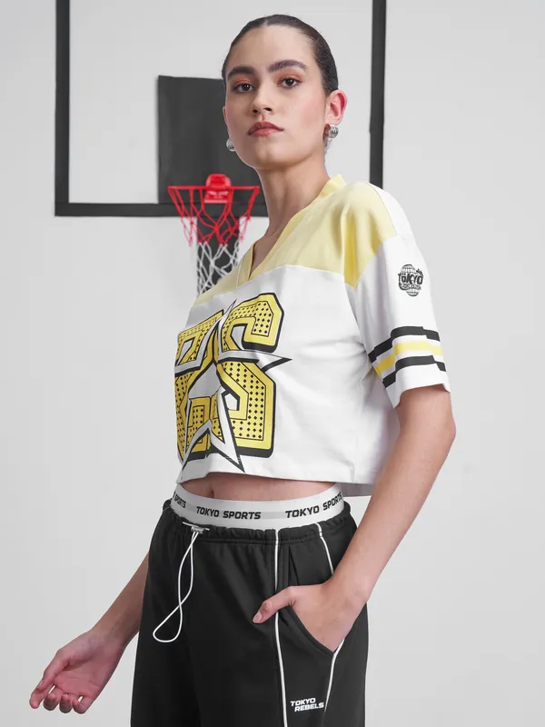 Street By Tokyo Talkies Women White Printed V-Neck T-Shirt