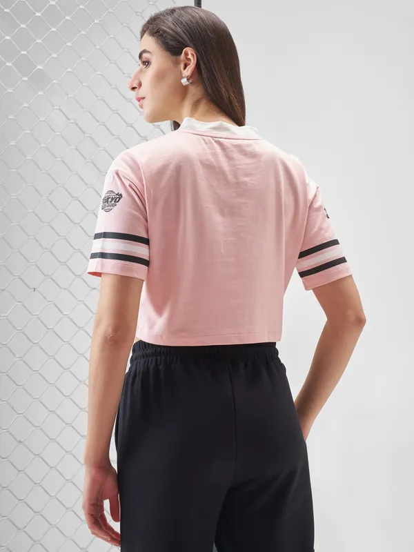 Street By Tokyo Talkies Women Pink Printed V-Neck T-Shirt