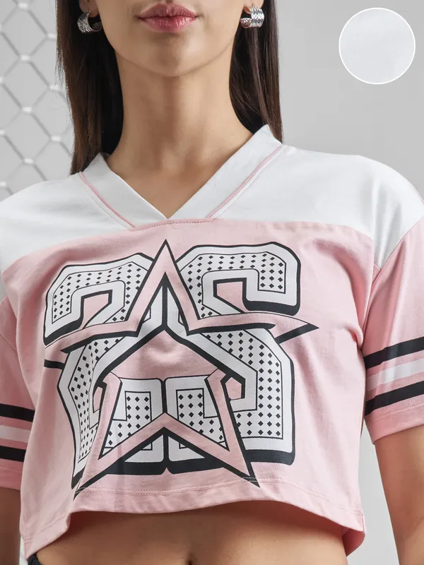 Street By Tokyo Talkies Women Pink Printed V-Neck T-Shirt