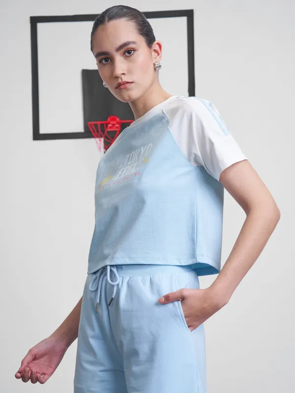 Street By Tokyo Talkies Women Blue Printed Round Neck T-Shirt