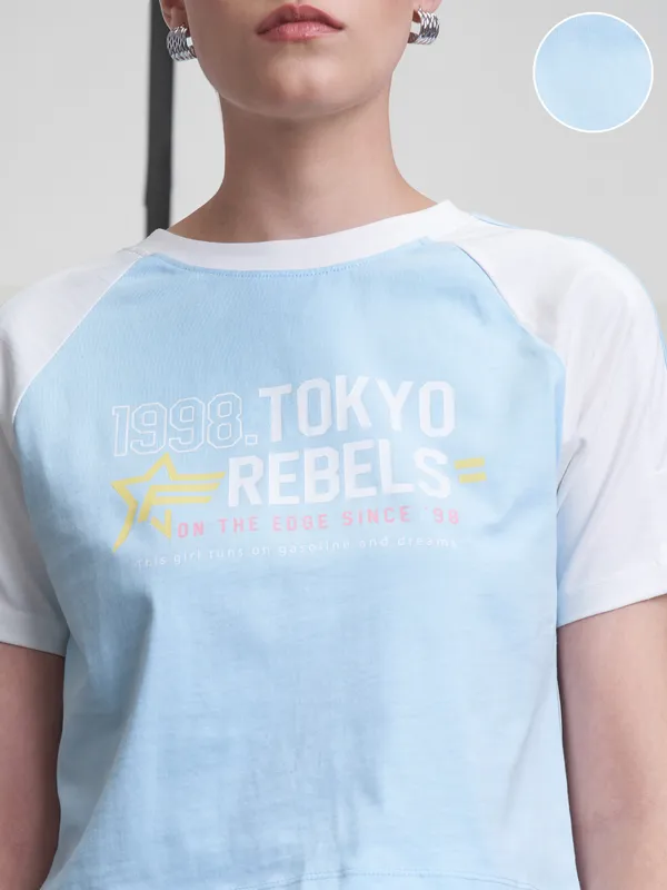 Street By Tokyo Talkies Women Blue Printed Round Neck T-Shirt