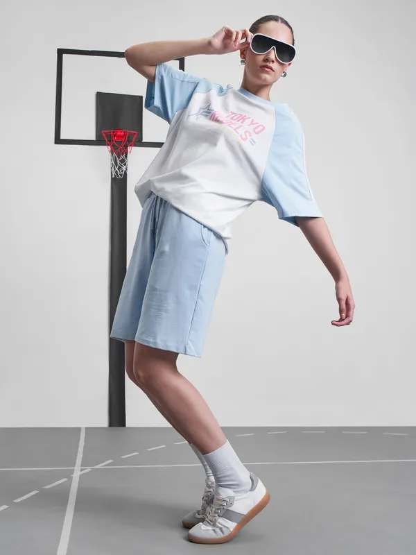 Street By Tokyo Talkies Women White Printed Round Neck Oversized Fit T-Shirt