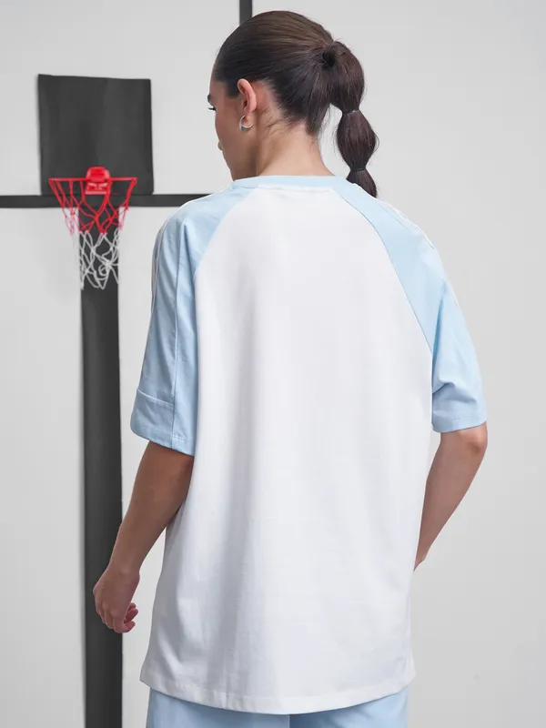 Street By Tokyo Talkies Women White Printed Round Neck Oversized Fit T-Shirt