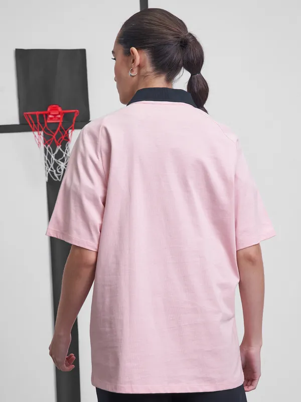 Street By Tokyo Talkies Women Pink Printed Round Neck Oversized Fit T-Shirt