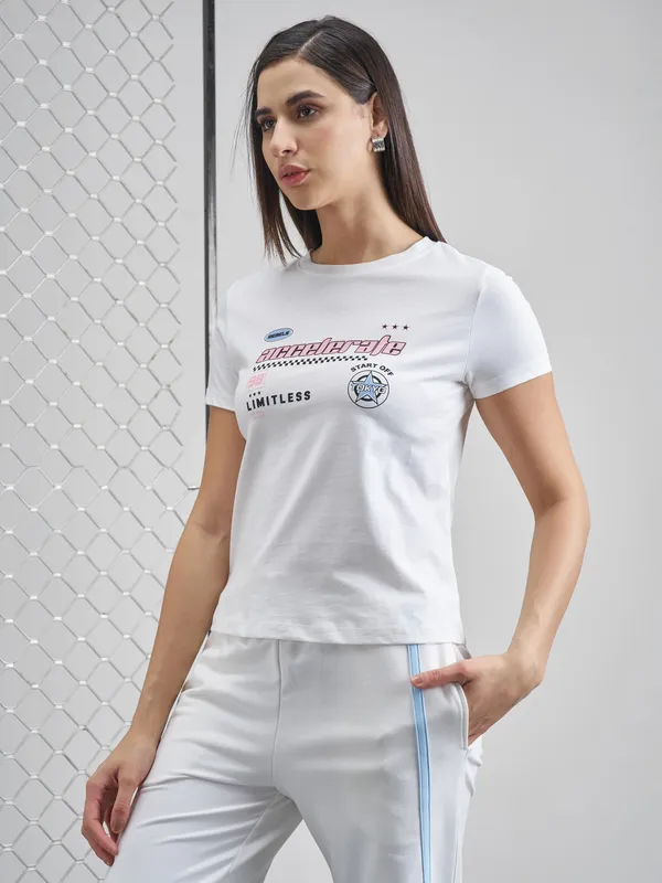 Street By Tokyo Talkies Women White Printed Round Neck T-Shirt