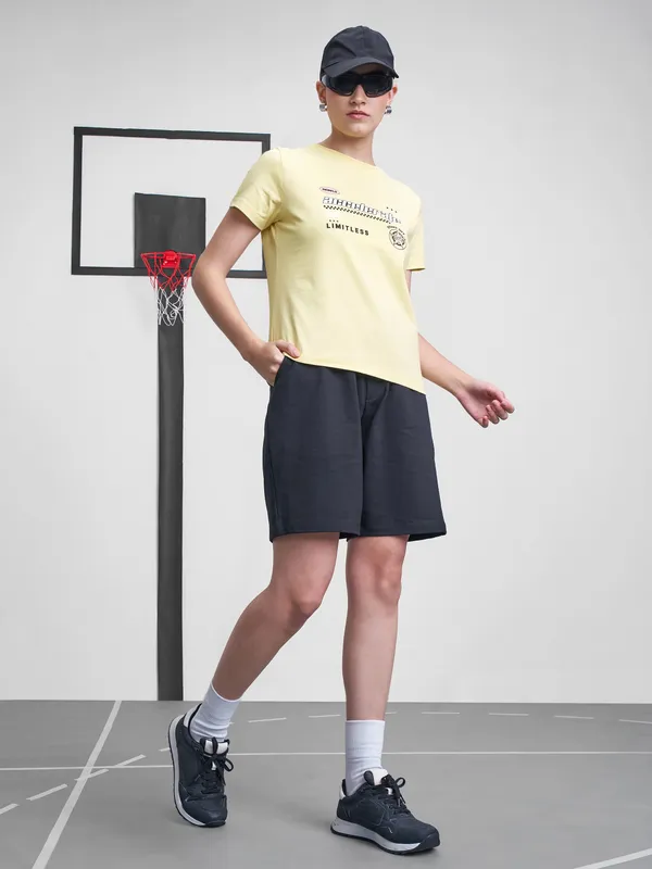 Street By Tokyo Talkies Women Yellow Printed Round Neck T-Shirt