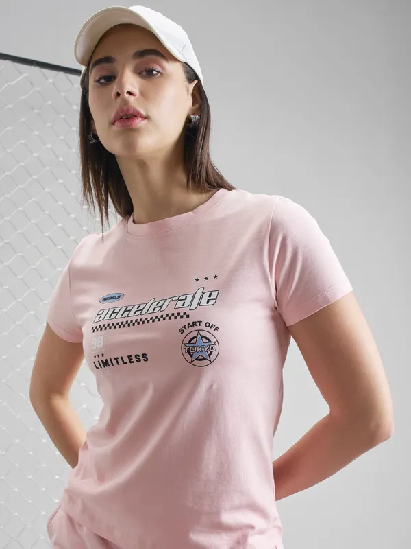 Street By Tokyo Talkies Women Pink Printed Round Neck T-Shirt